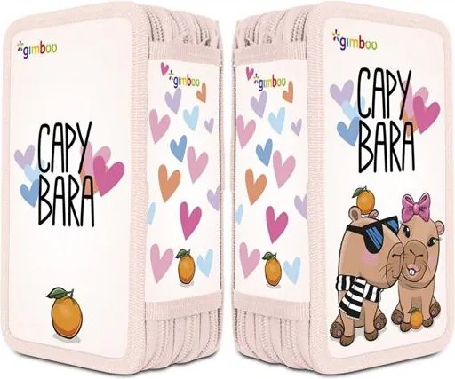 Tolltartó, töltött, 3 emeletes, cipzáras, Gimboo, rózsaszín, kapibara (DBTS41PL)