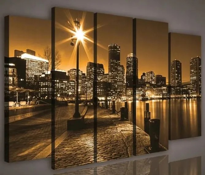 Vászonkép 150x100 Éjszakai város városkép panoráma fény tükröződés víz