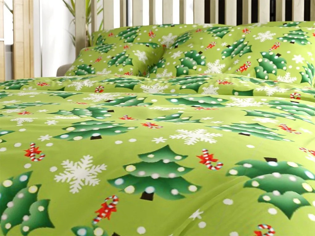 Mikroszálas flanel ágyneműhuzat CHRISTMAS TREE zöld Ágyneműhuzat mérete: 70 x 90 cm | 140 x 220 cm