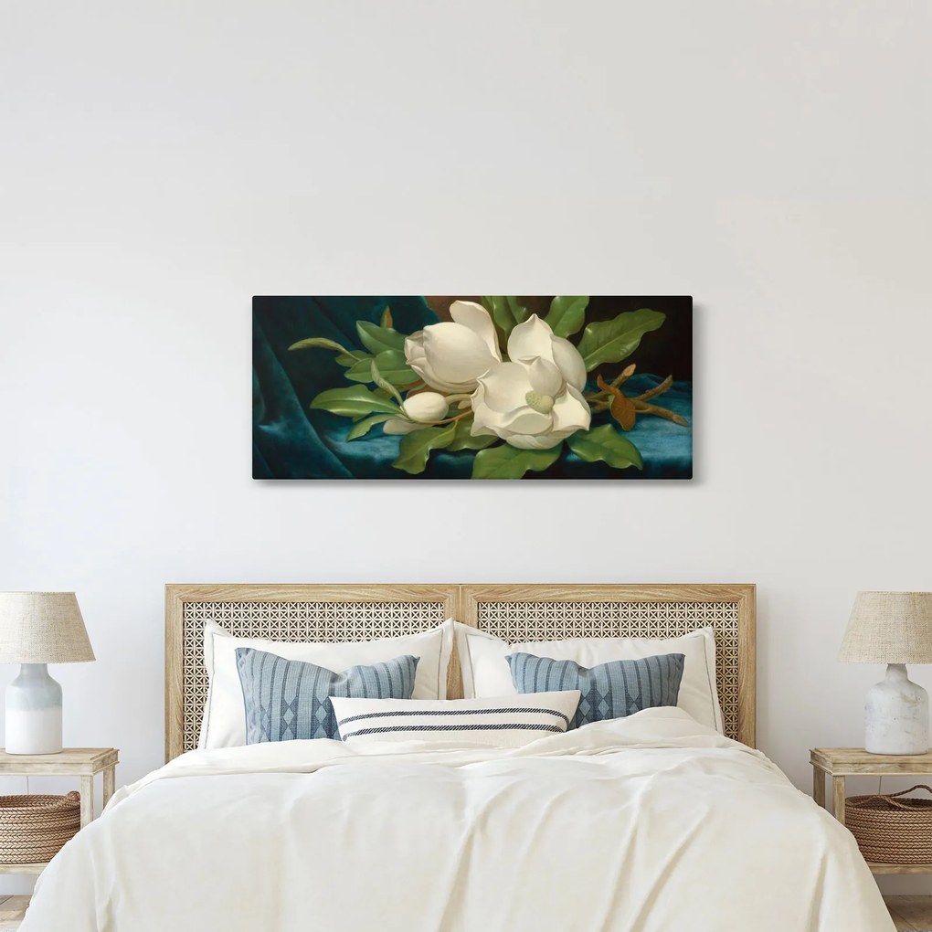 Kép - Martin Johnson Heade, Giant Magnolias on a Blue Velvet Cloth, reprodukciók (120x50 cm)