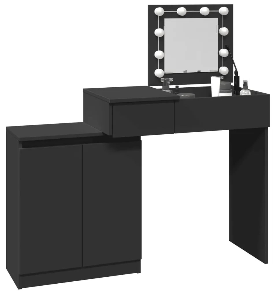 fekete LED-es fésülködőasztal 115 x 37 x 110,5 cm