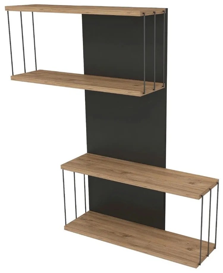 Antracitszürke-natúr színű többszintes fali polc borovi fenyő dekorral 65 cm Destan – Kalune Design