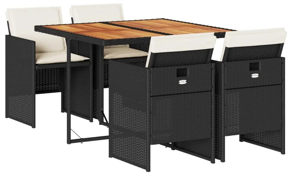 5 részes fekete polyrattan kerti étkezőgarnitúra párnákkal
