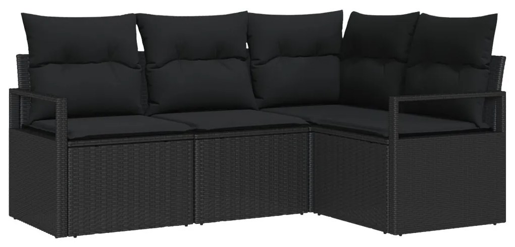 4 darabos Kerti Kanapészett Párnákkal Fekete Poli Rattan, 2 személyes Kerti Kanapé Párnákkal Fekete Poli Rattan