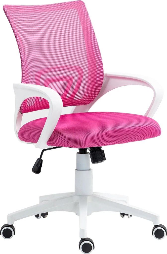 HOMCOM Hálós Forgós Irodai Szék Állítható Magasságú Ringatás Funkcióval, Derék Támasztékkal és Karfákkal - 120 kg Teherbírás, Rózsaszín | Aosom