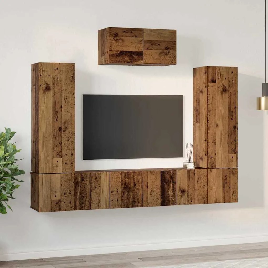 TV szekrény garnitúra 7 pcs Régi fa 180 x 30 x 120 cm Faanyag