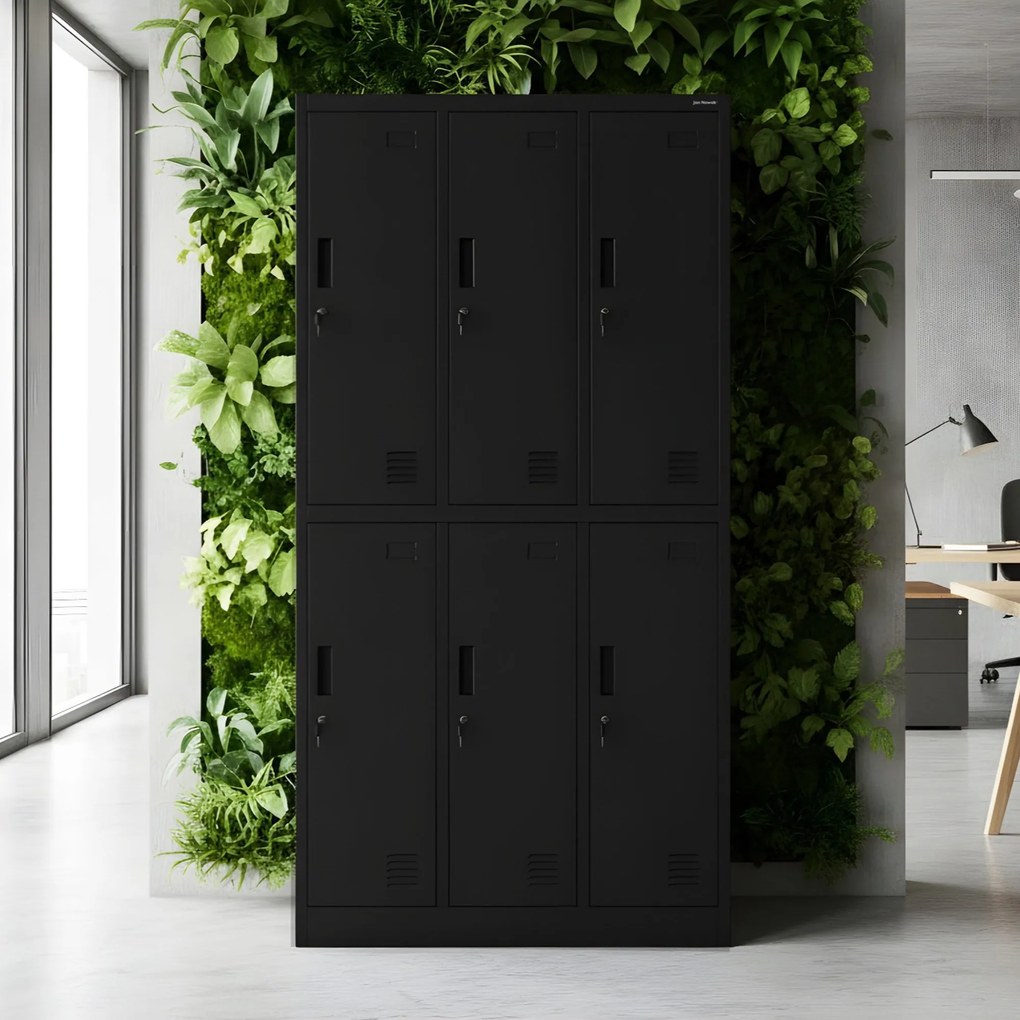 6 ajtós IGOR öltözőszekrény, 900 x 1850 x 450 mm, fekete