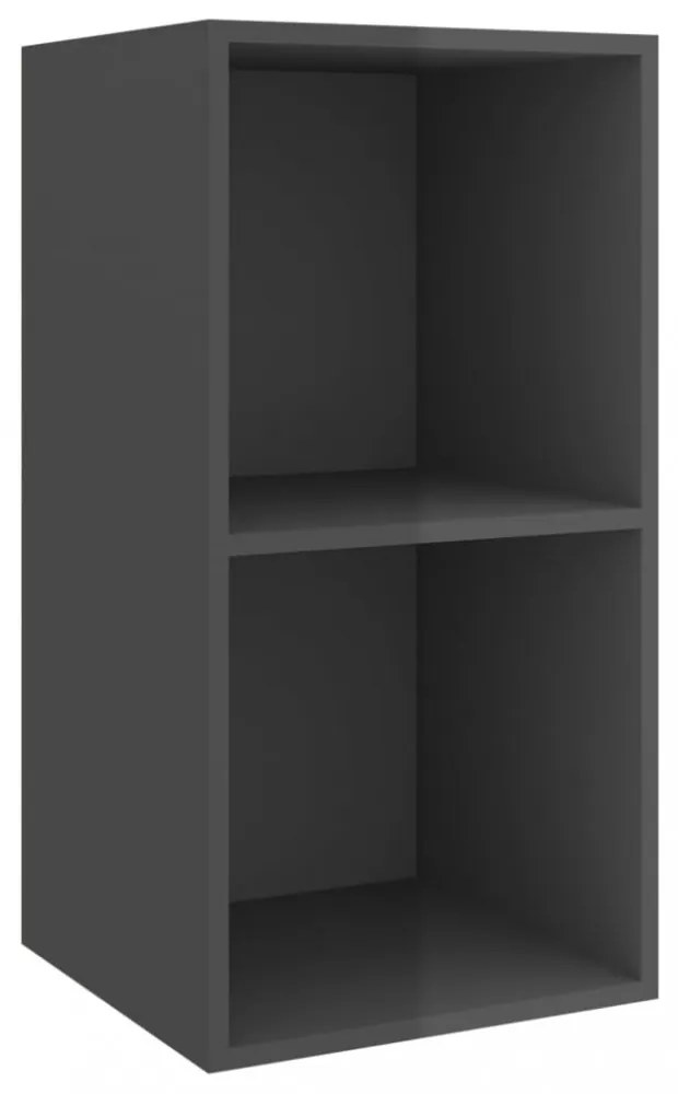magasfényű szürke szerelt fa fali TV-szekrény 37 x 37 x 72 cm