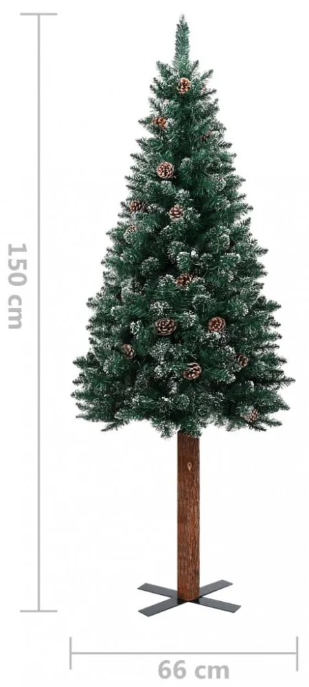 zöld vékony karácsonyfa valódi fával és fehér hóval 150 cm