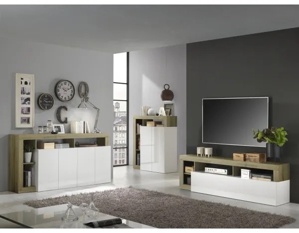 LENOR TV-állvány fehér/világos tölgy