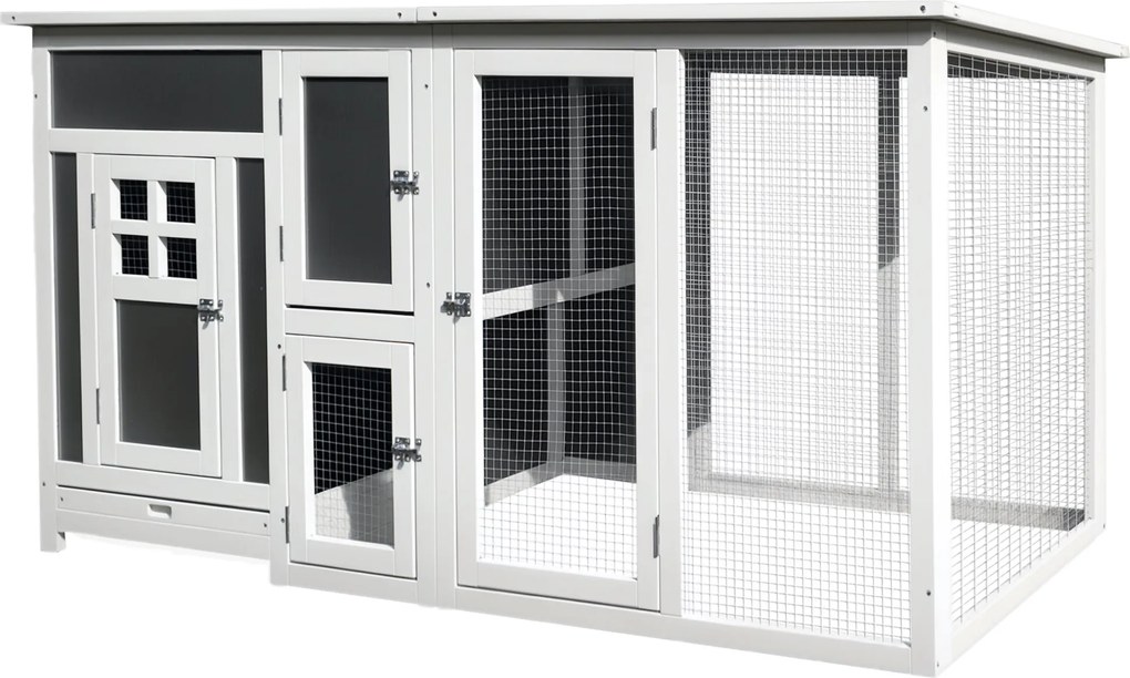 PawHut Tyúkól Tojásrakó Tyúkoknak Vízálló Tetővel és Futóterülettel, Fészekfával, 160x75x80 cm, Szürke és Fehér | Aosom