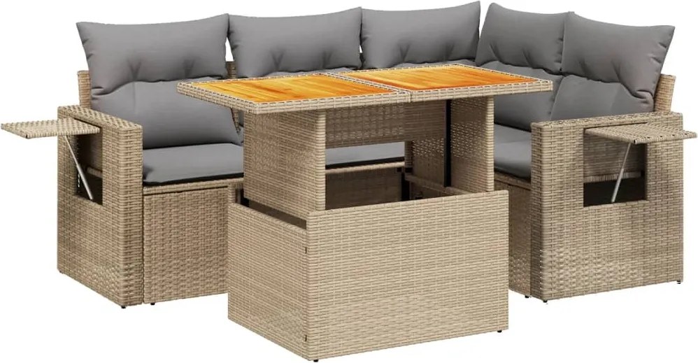 vidaXL 5 részes bézs polyrattan kerti ülőgarnitúra párnákkal