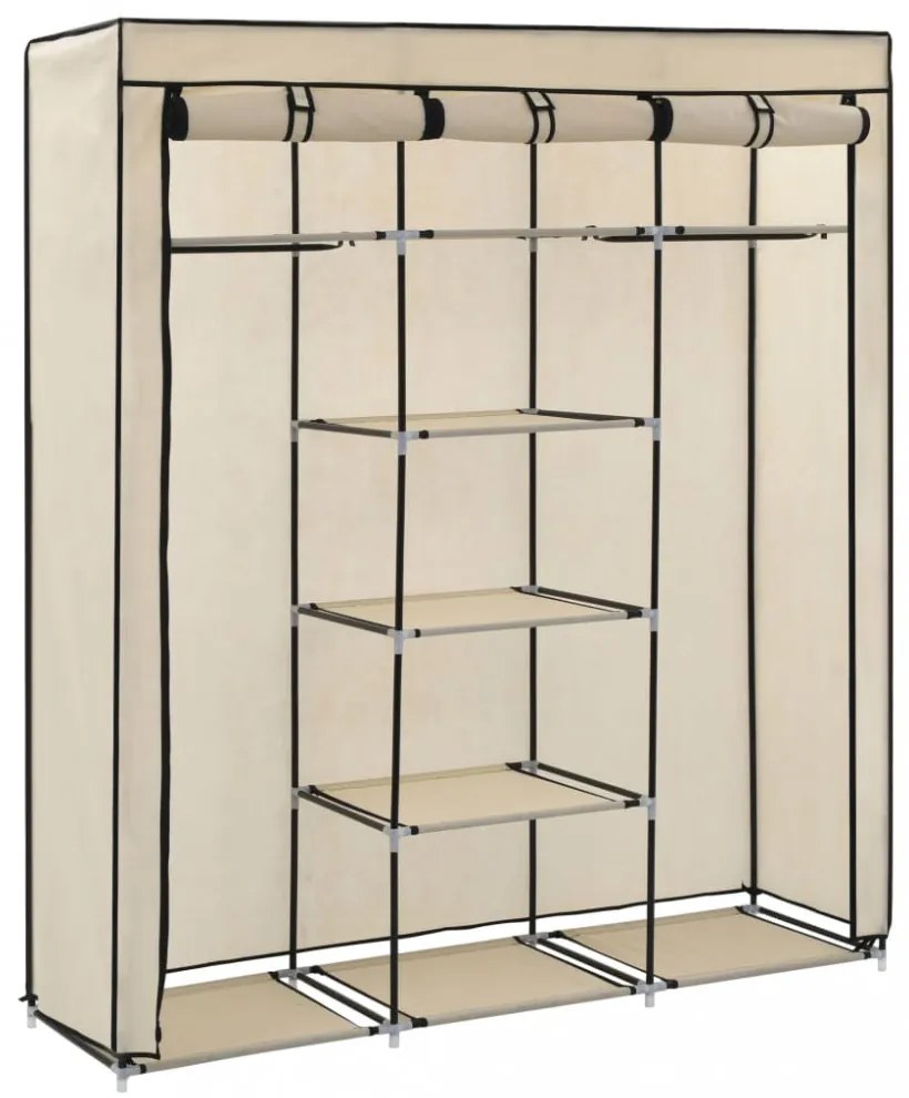 vidaXL krém szövet ruhásszekrény rekeszekkel és rudakkal 150x45x175 cm