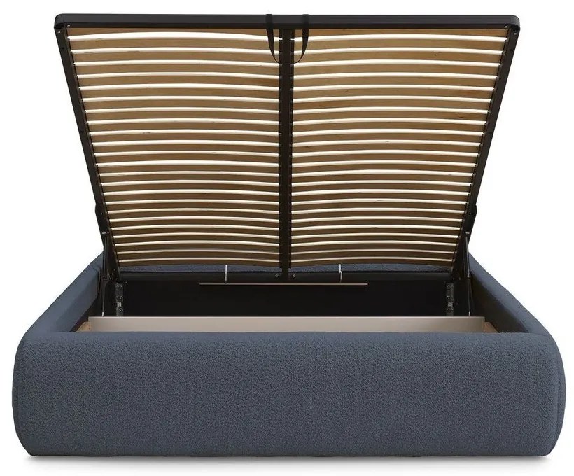 Sötétkék kárpitozott ágyneműtartós franciaágy ágyráccsal, ágytámla nélkül 180x200 cm Inera – Bobochic Paris