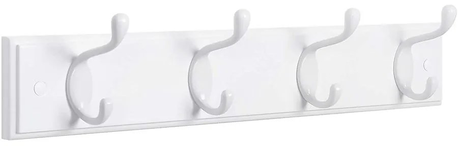 Fali fogas 4 fém kampóval, 40 x 7 x 9 cm, fehér