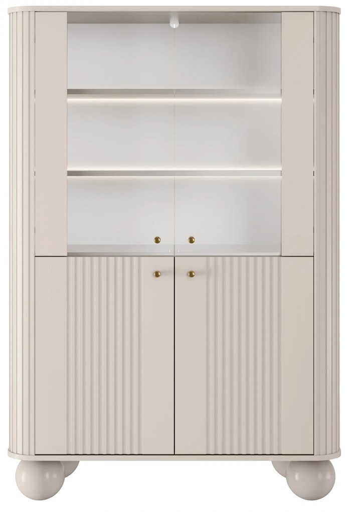 Vesper négyajtós vitrines szekrény 103 cm - kasmír / arany fogantyúk / gömb lábak