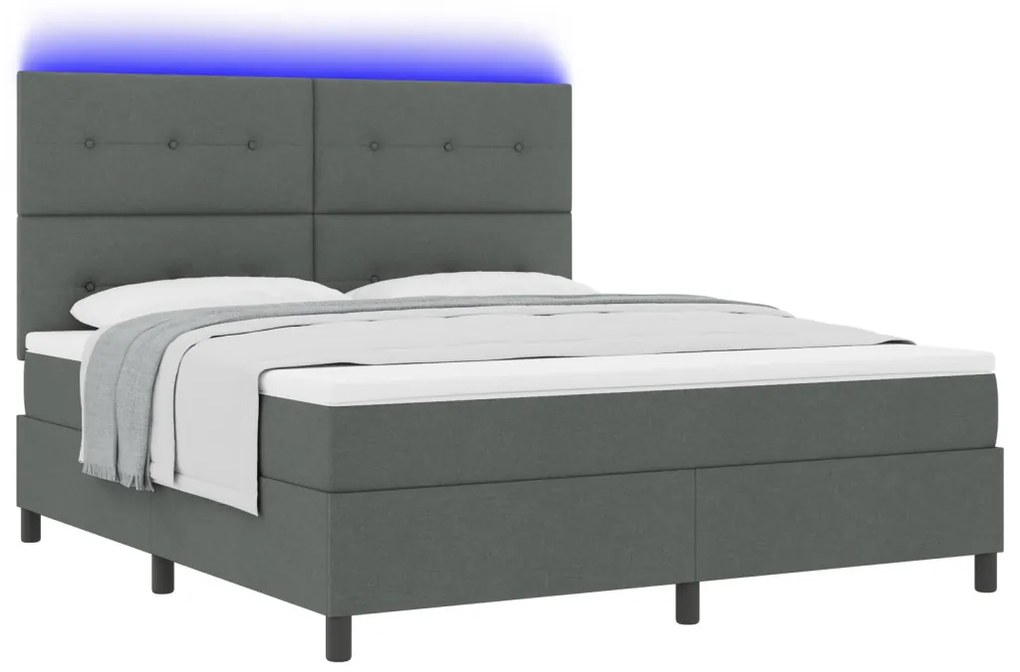 Rugós ágy matraccal és LED-del - Sötétszürke, 180 x 200 cm Szövet