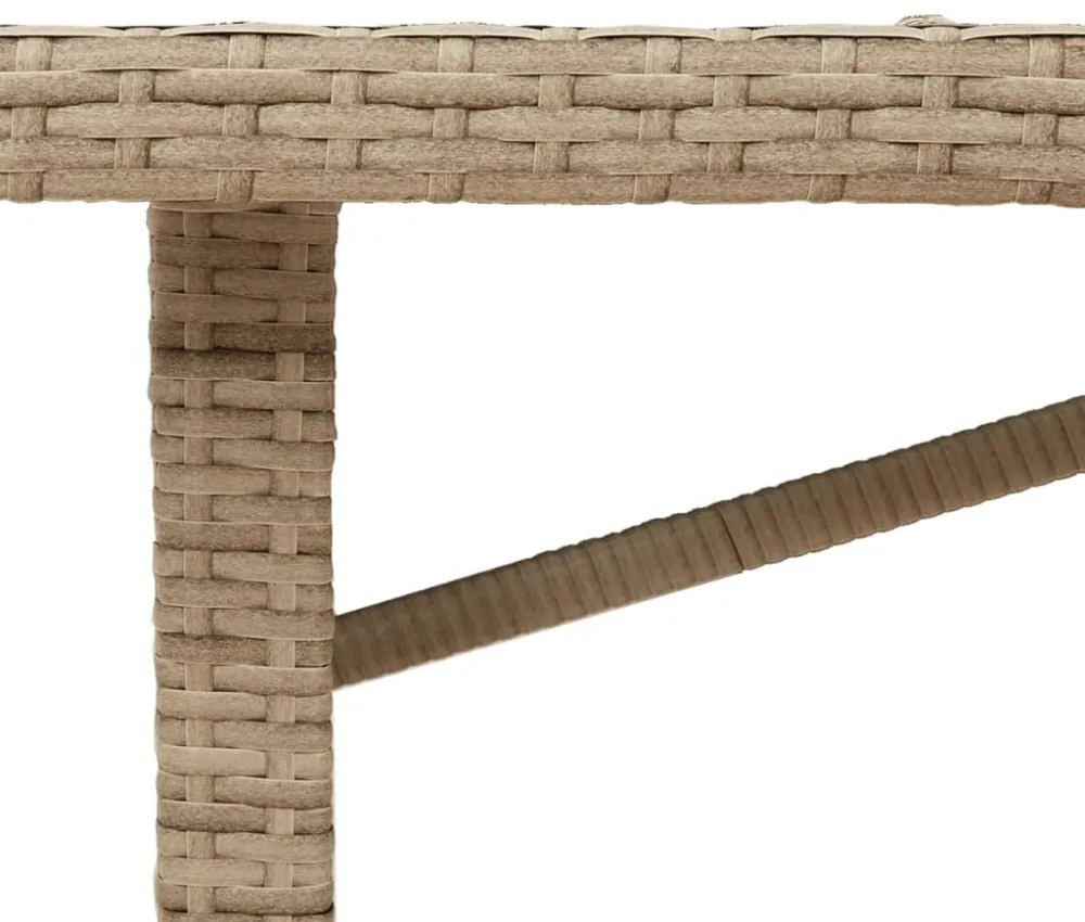 bézs polyrattan üveglapos kerti asztal 190x80x74 cm