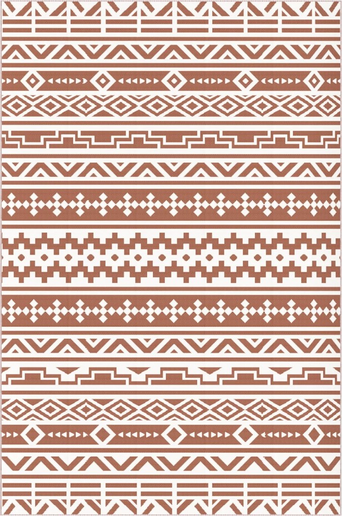 Outsunny Kétoldalas Kültéri Szőnyeg 1.8 x 2.7 m, időjárásálló PP geometrikus falmintás padlómatrac, hordtáskával, kültéri teraszszőnyeg, piros és fehé