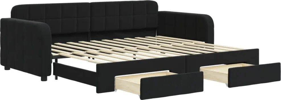 vidaXL fekete kihúzható bársony heverő fiókkal 90 x 200 cm