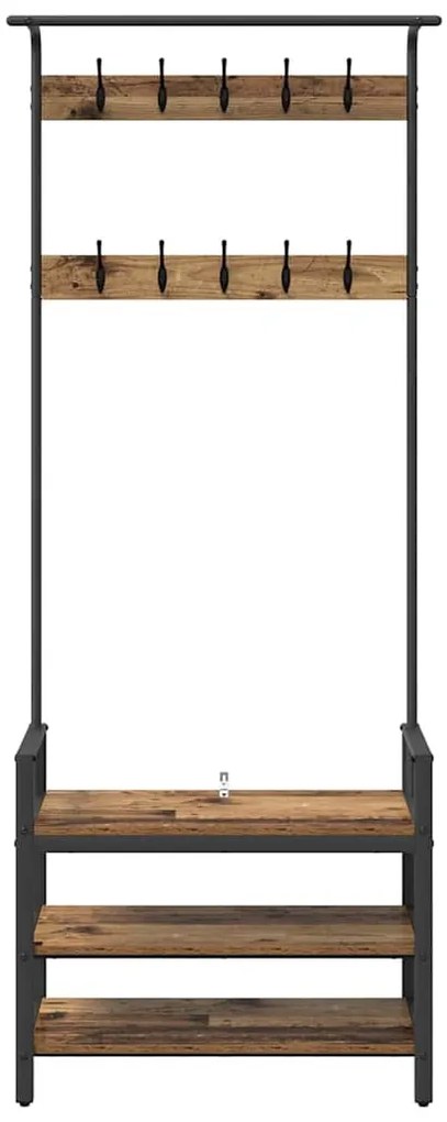 Kabáthorog polcokkal tárolóval Régi fa 75 x 34 x 184 cm Faanyag