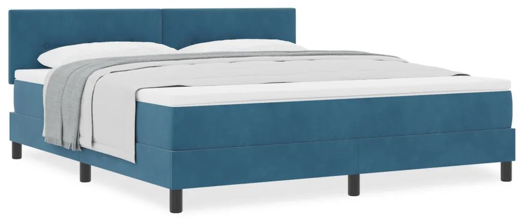 Boxspring Ágy Matraccal Sötétkék Szuper Király Bársony