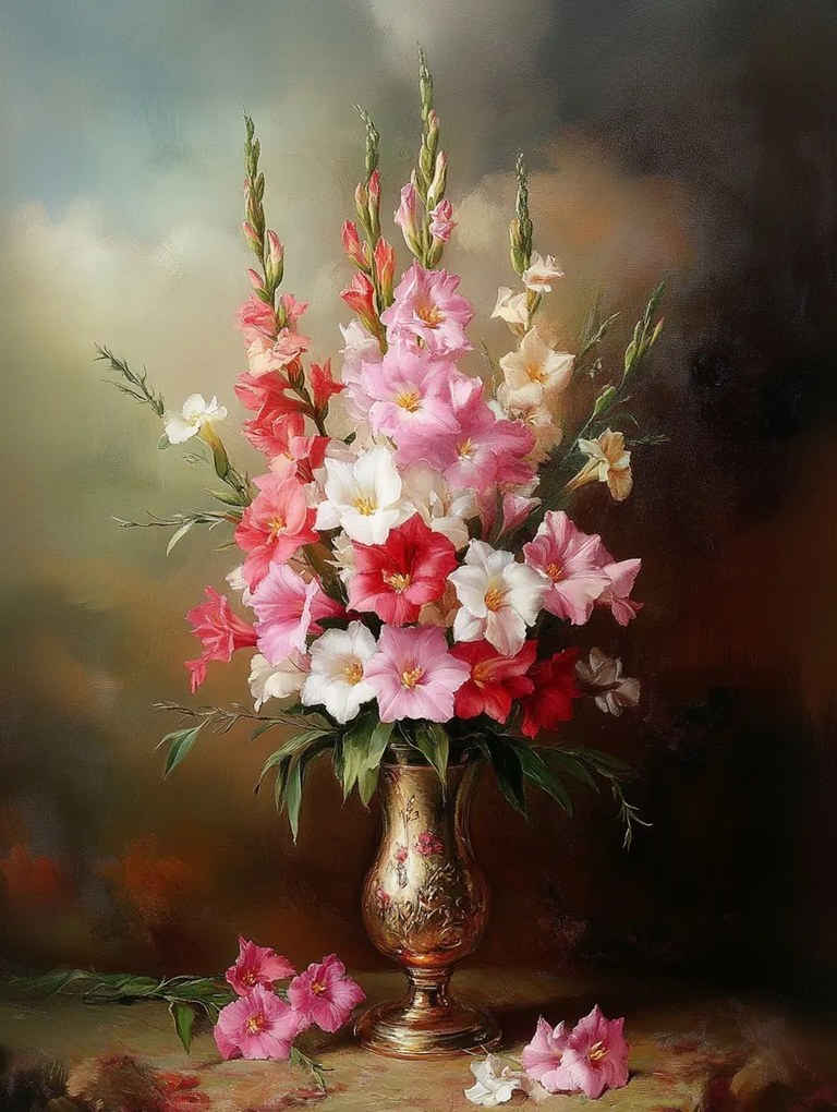 Vászonkép Canvas Dekoráció Váza Virágok Gladiole Kardok 60x80