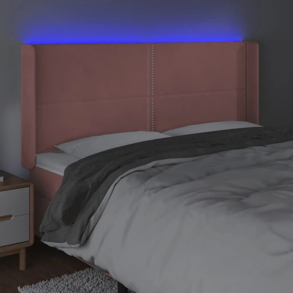 rózsaszín bársony LED-es fejtámla 203x16x118/128 cm