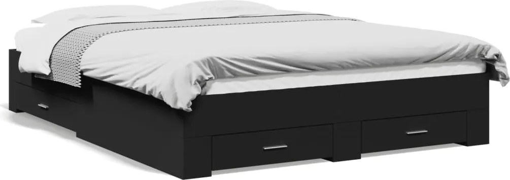 vidaXL fekete szerelt fa ágykeret fiókkal 150 x 200 cm
