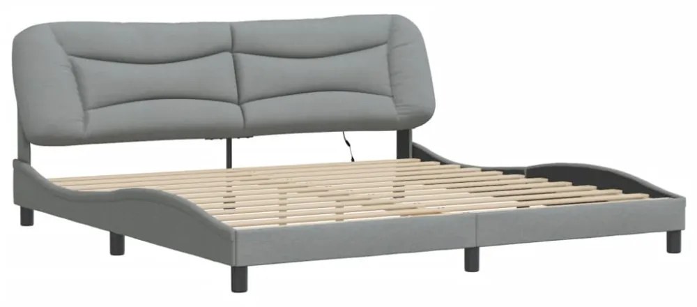 világosszürke szövet ágykeret LED-ekkel matrac nélkül Hvar 200 x 200 cm