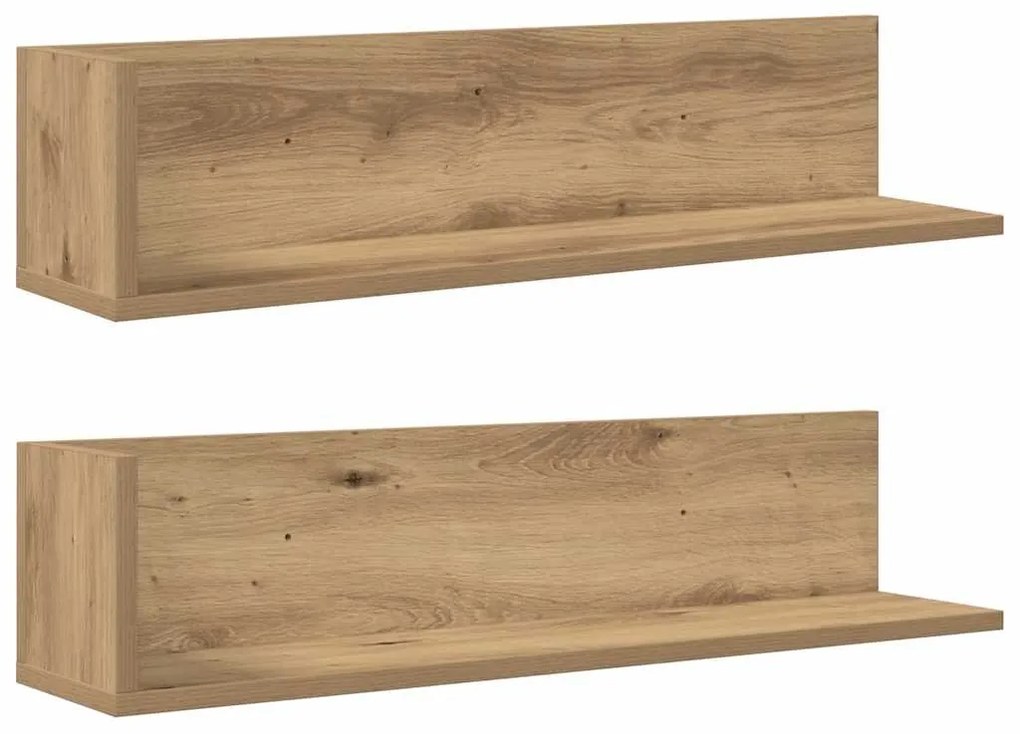 2 db kézműves tölgy színű szerelt fa fali polc 75x16,5x16,5 cm