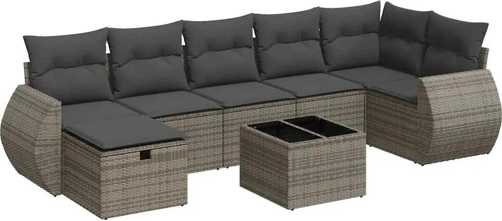vidaXL 8 részes szürke polyrattan kerti ülőgarnitúra párnákkal