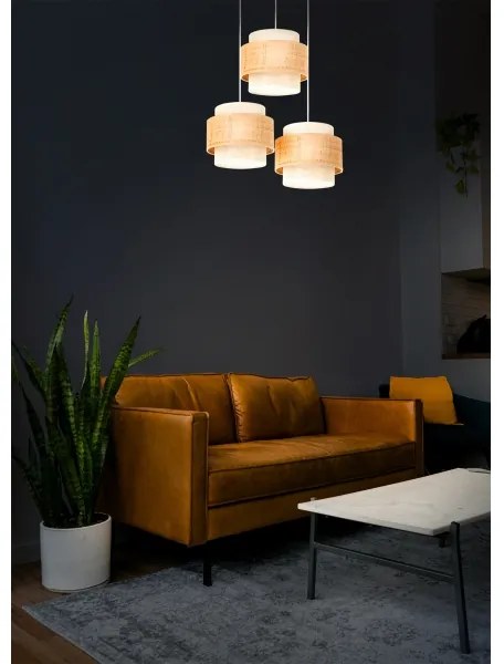 BOHO függőlámpa zsinóron 3xE27/60W/230V juta/krémszínű