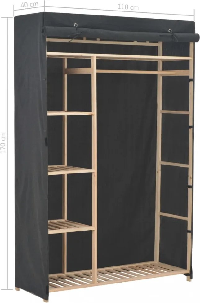 szürke szövet ruhásszekrény 110 x 40 x 170 cm