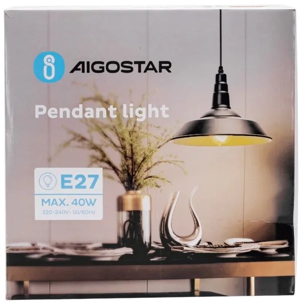Aigostar - Csillár zsinóron 1xE27/60W/230V fekete