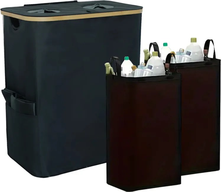 Szelektív palackgyűjtő két rekeszes 140l fekete