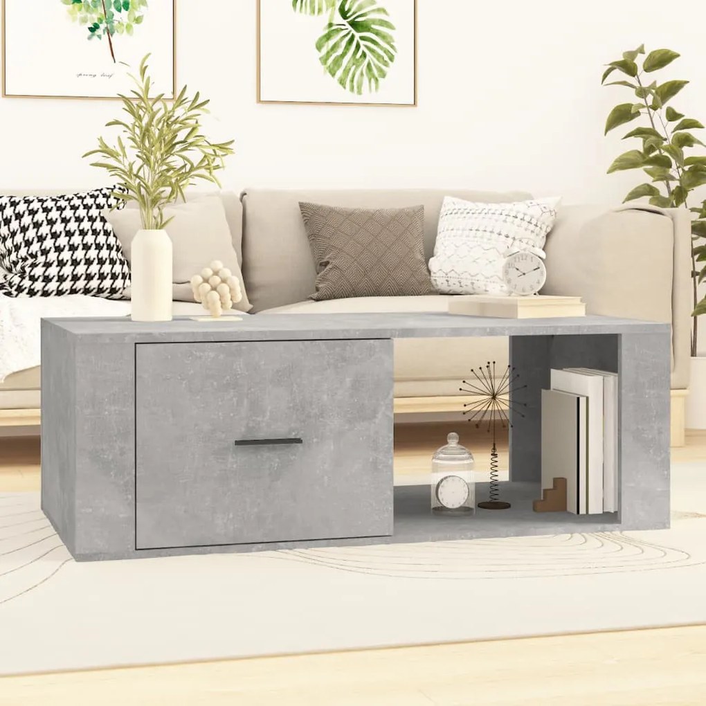 Betonszürke szerelt fa dohányzóasztal 100x50,5x35 cm