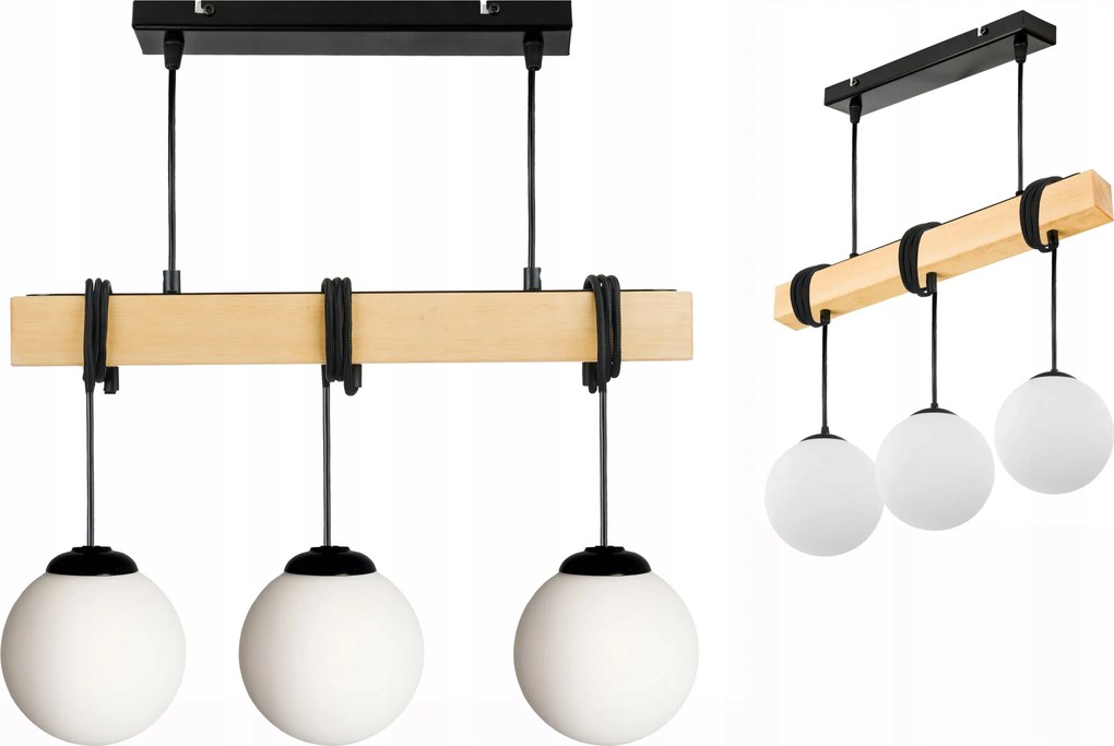 Lámpa fa függeszték mennyezeti Csillár Túlnyúlás Fekete Gömb Üveg 3xE27
