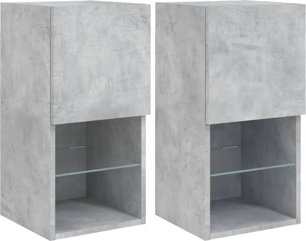 vidaXL 2 db betonszürke TV-szekrény LED-lámpákkal 30,5 x 35 x 40 cm