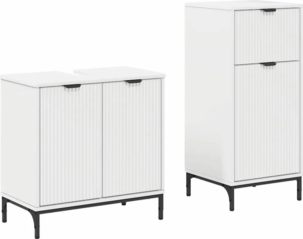 vidaXL Fürdőszoba bútor szett fiókkal 2 pcs Fehér Mérnöki fa és fém