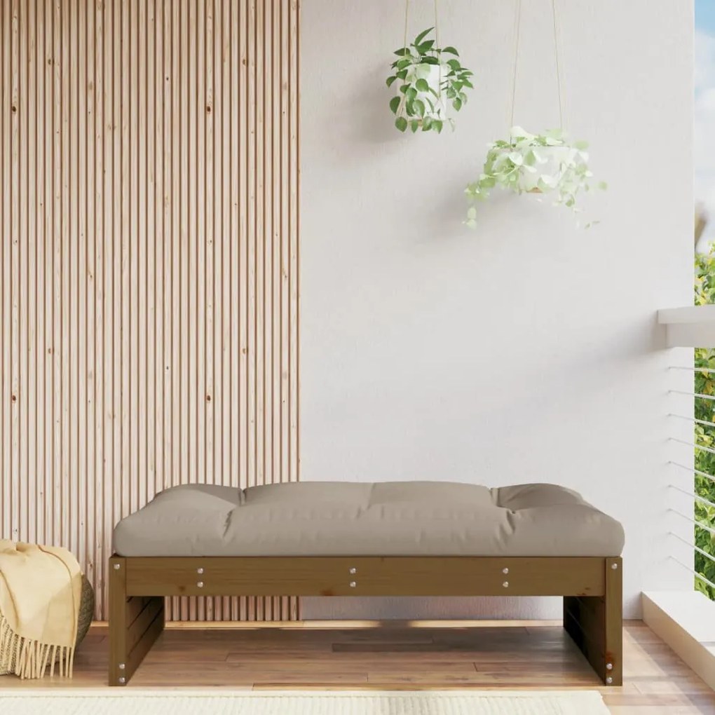 Mézbarna tömör fenyőfa kerti lábzsámoly párnával 120x80 cm