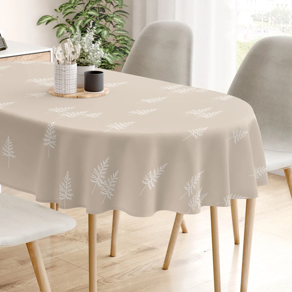 Goldea karácsonyi ovális asztalterítő erős  pamutból - északi fenyők 120 x 200 cm