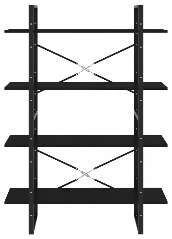 négyszintes fekete szerelt fa könyvszekrény 100 x 30 x 140 cm