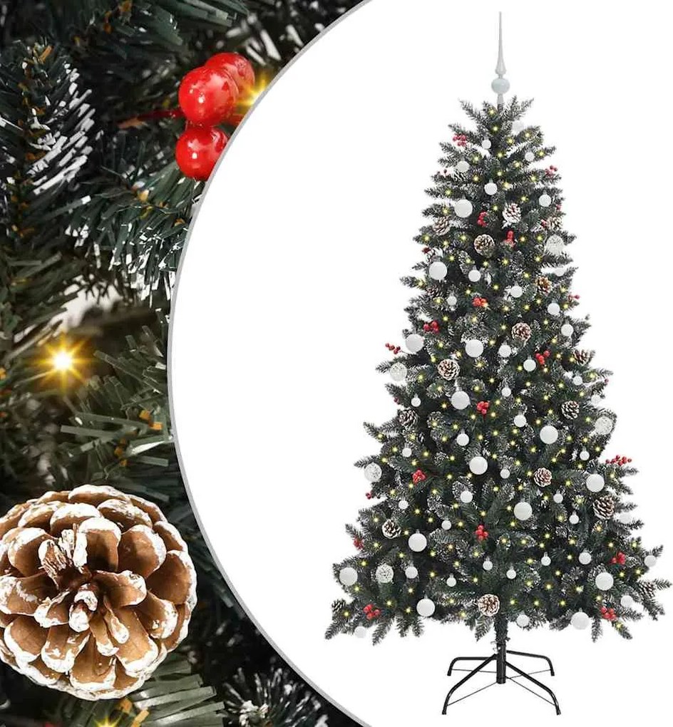 vidaXL Mű karácsonyfa 300 LED-del Zöld 180 cm PVC és Műanyag és Acél