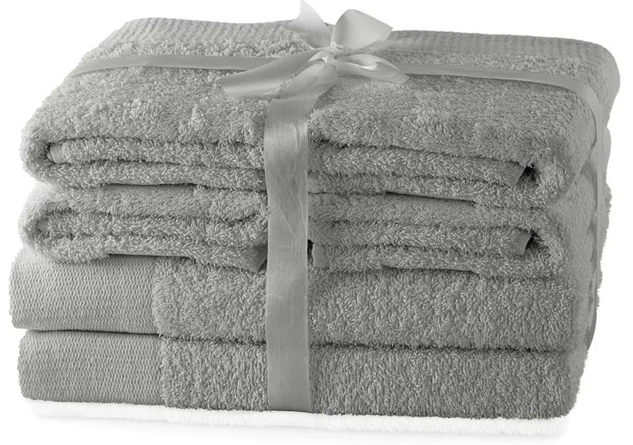 Szürke frottír pamut törölköző és fürdőlepedő készlet 6 db-os Amari – AmeliaHome