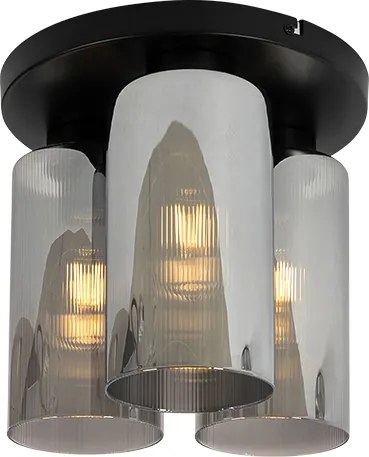 Art Deco mennyezeti lámpa fekete füstüveggel 3-lámpás - Laura