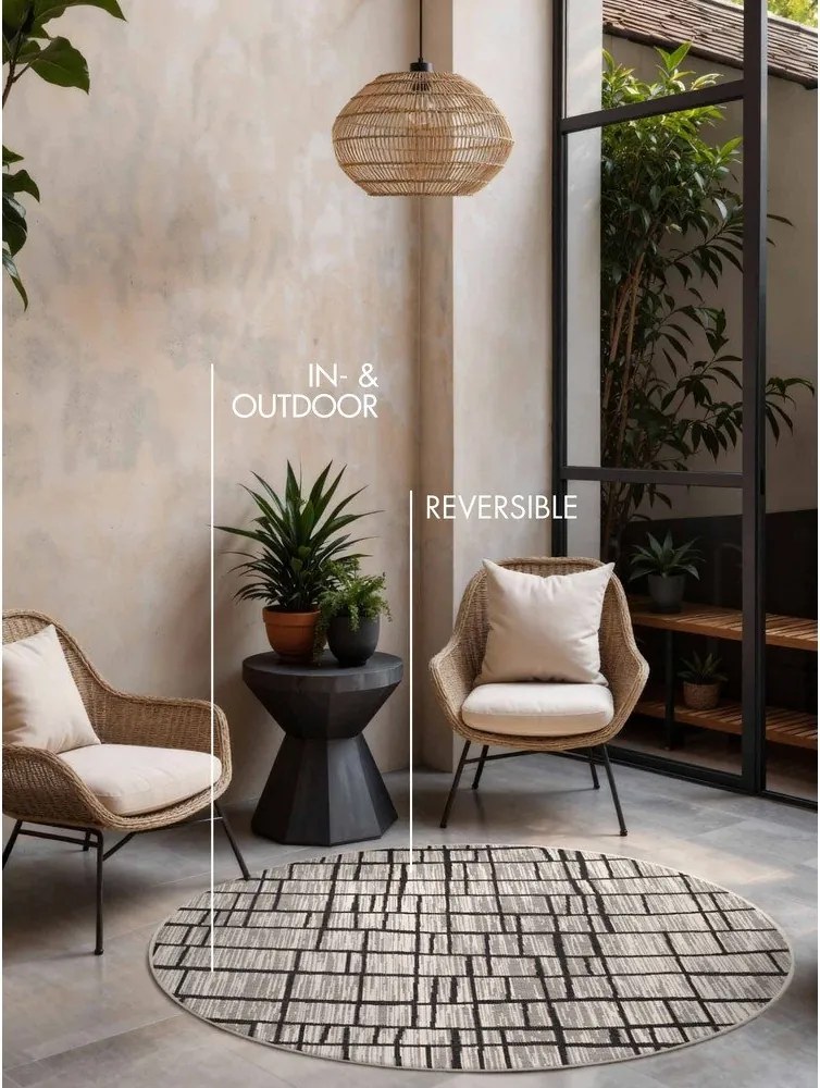 Fekete-krémszínű kerek kültéri-beltéri szőnyeg ø 160 cm Haringey Crouch – Ted Baker