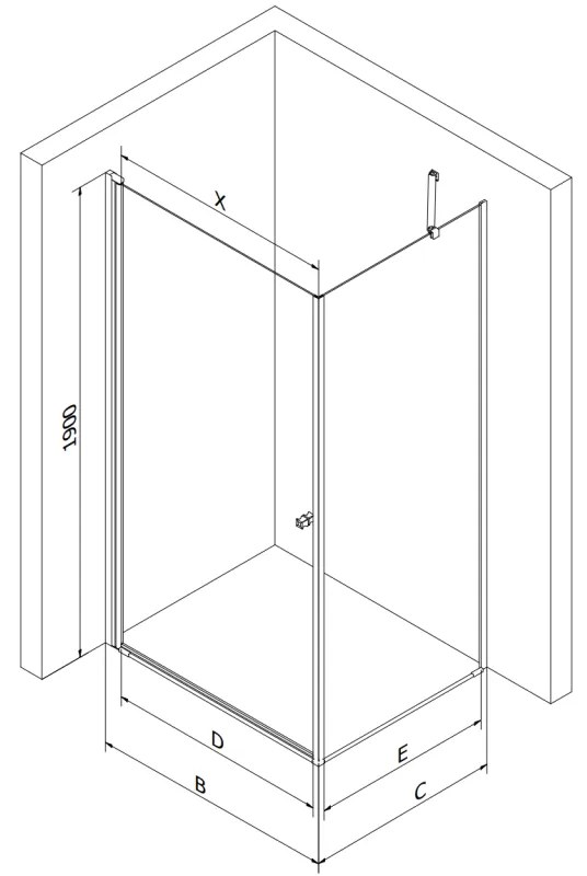 Mexen Pretoria, zuhanykabin 100 x 110 (fali) cm, 6mm átlátszó üveg, fekete profil + fehér zuhanytálca, 852-100-110-70-00-4010B