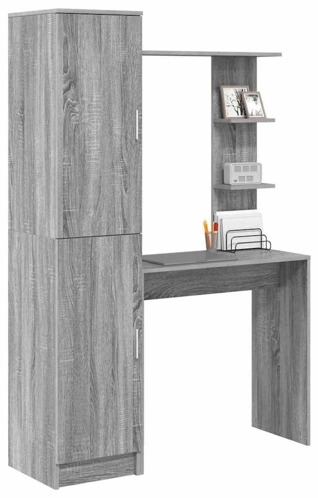 Tárolóval rendelkező íróasztal polcokkal 2 pcs Szürke sonoma