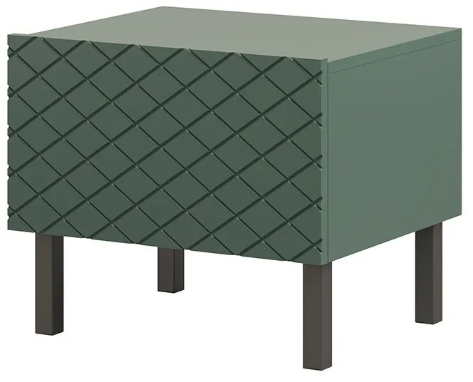 Scalia II 50 1SZ éjjeliszekrény szett 2 db - matt sötétzöld / fekete lábakkal